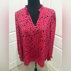 SHEIN Pink Ruffled Long Sleeve Blouse